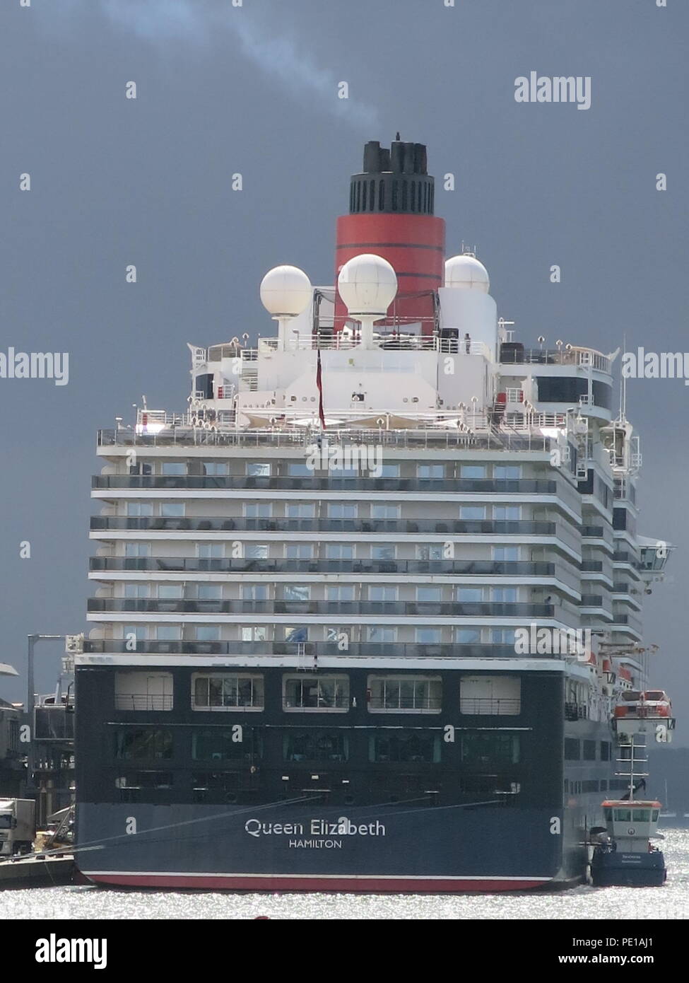 A closeup of the stern of the iconic Cunard cruise liner, the Queen