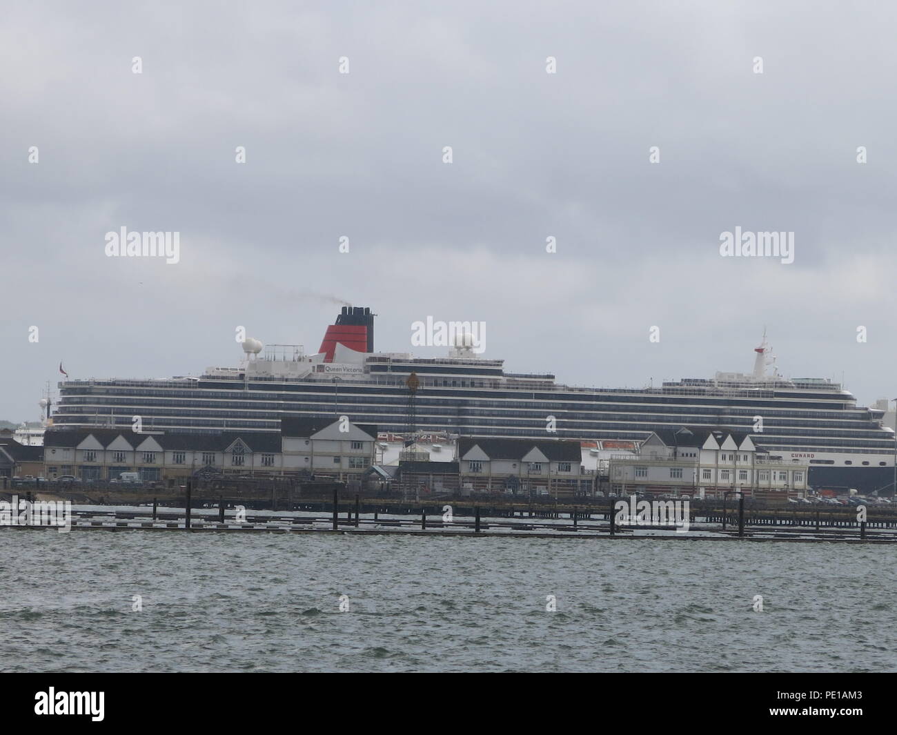The iconic Cunard cruise ship Queen Victoria in port at Southampton