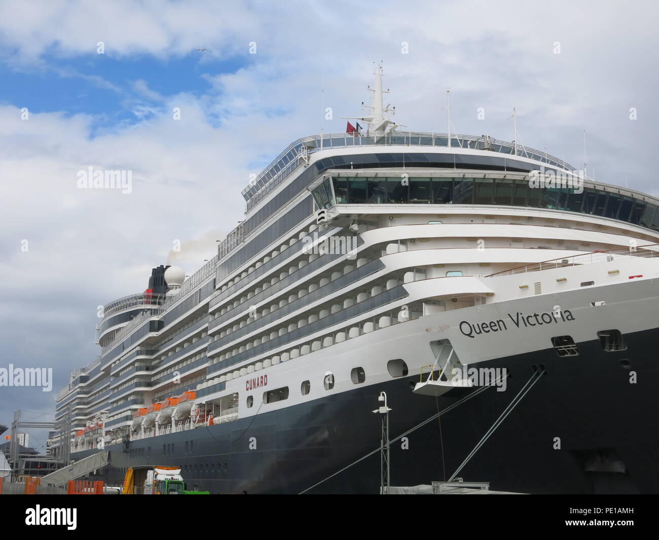 The iconic Cunard cruise ship Queen Victoria in port at Southampton