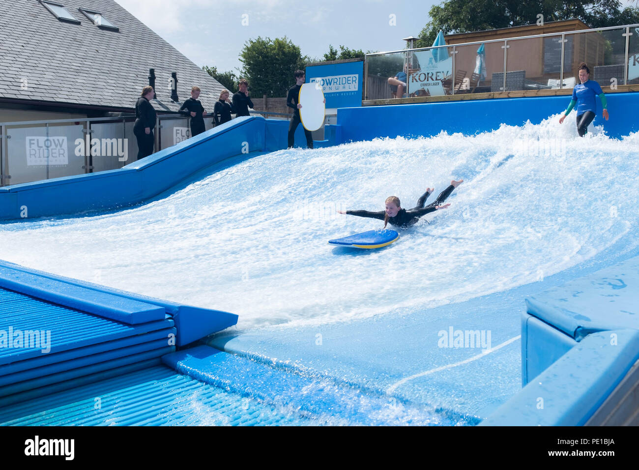 Flowrider surfing in Cornwall Stock Photo Alamy
