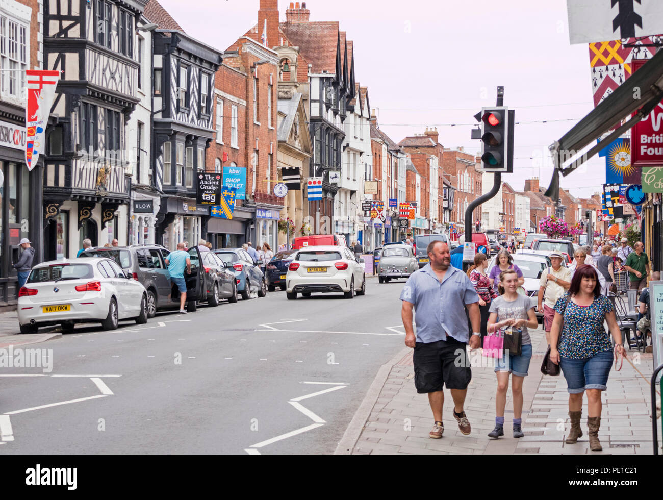 Historic buildings in High street, Tewkesbury, Gloucestershire, England