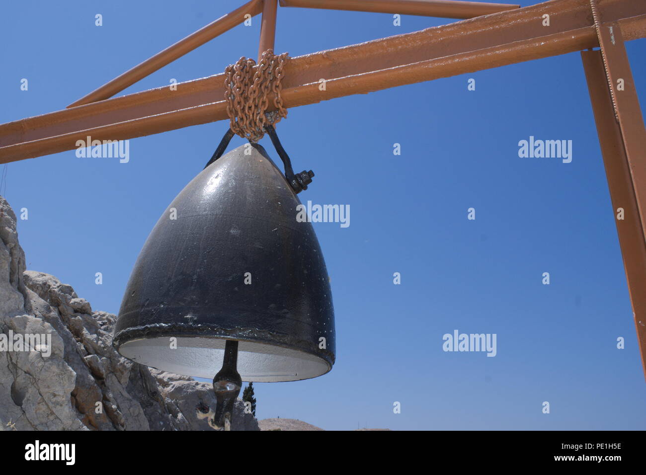 Bell Made From Shell The Greek Island of Symi. A church bell made out of and World War Two ...