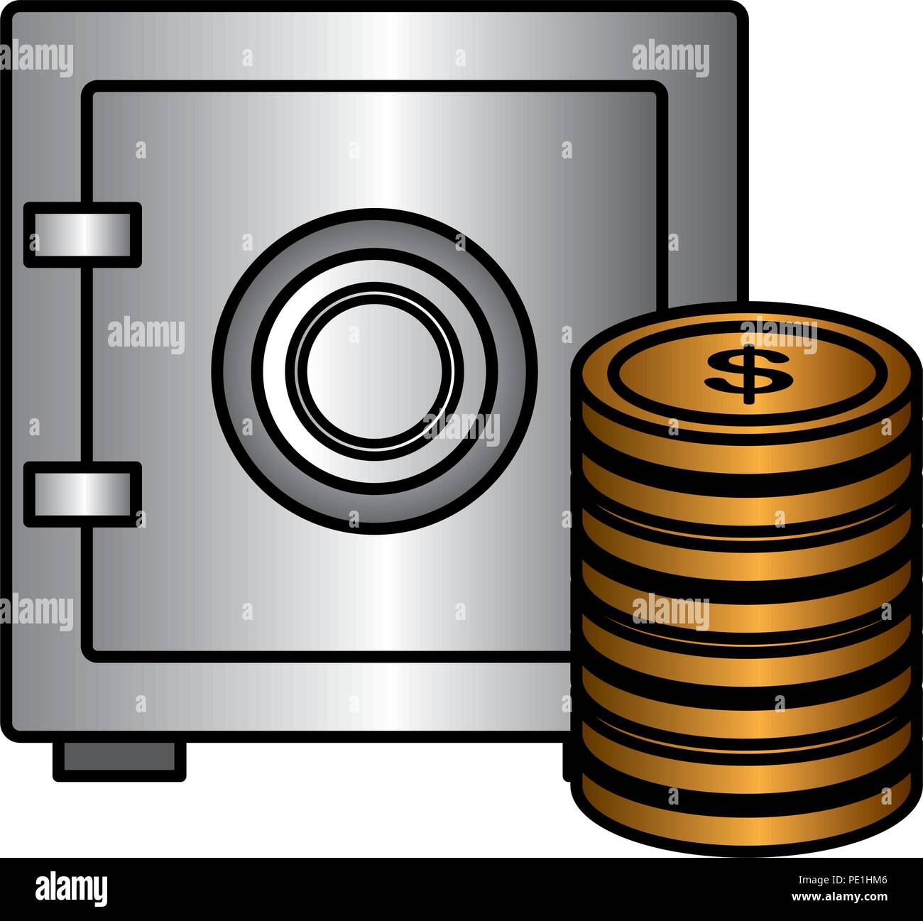 coins money with safe box vector illustration design Stock Vector Image ...