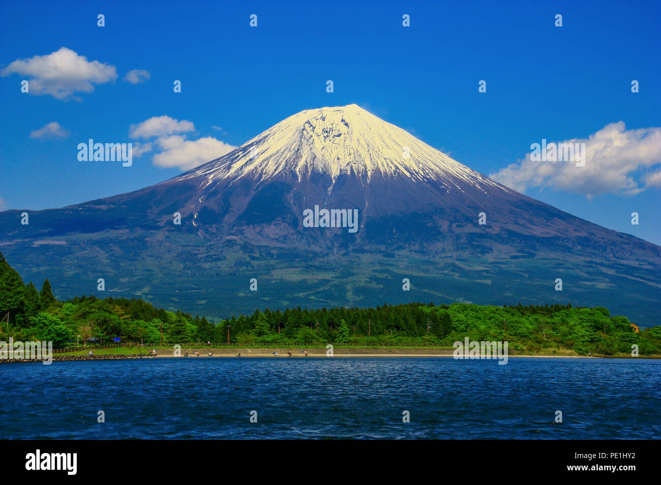 Mount Fuji, Japan - probably the most famous landmark in Japan, Mount Fuji stands 3776 meters high. Here in particular the volcano in Spring Stock Photo