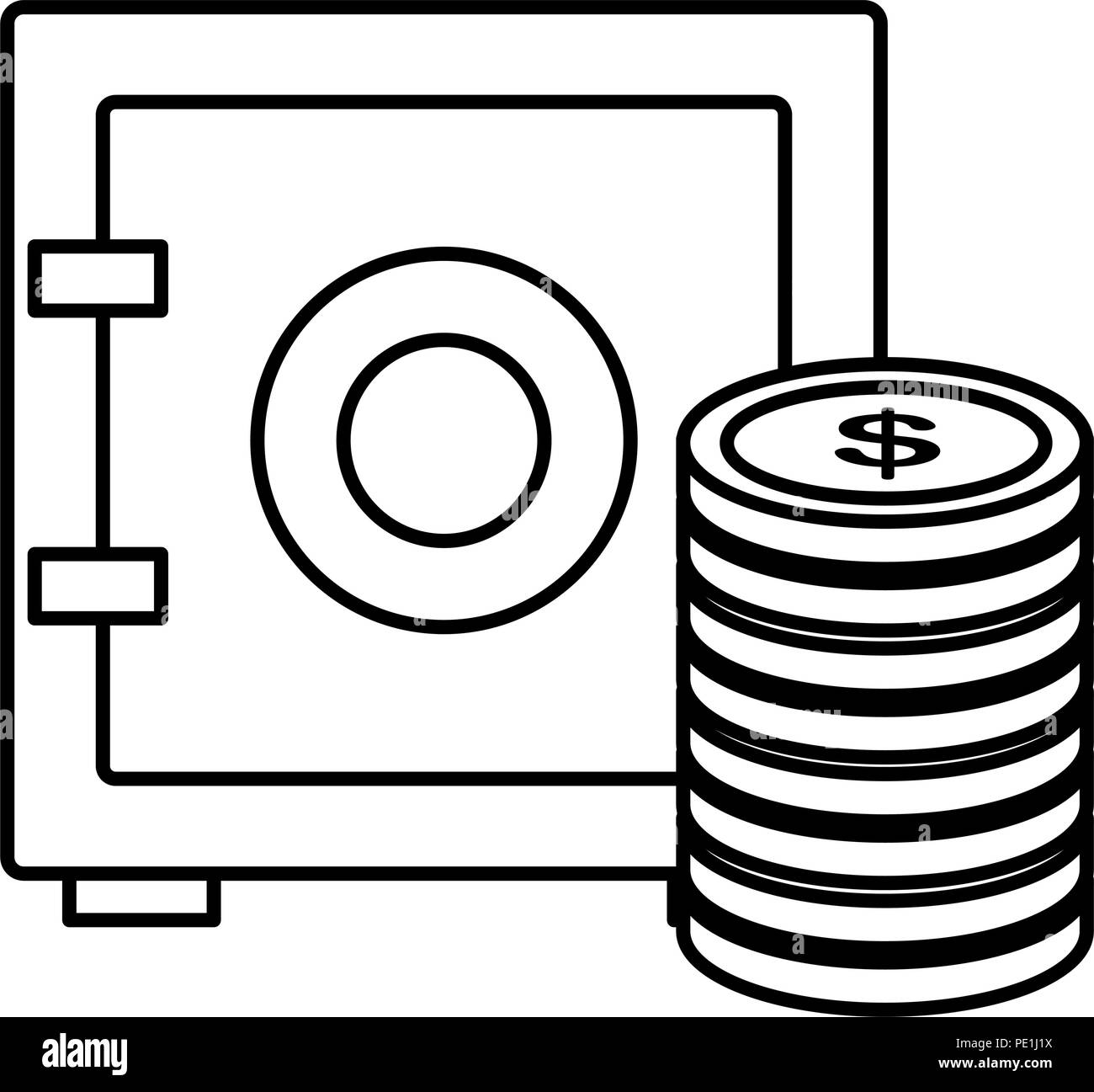 coins money with safe box vector illustration design Stock Vector Image ...