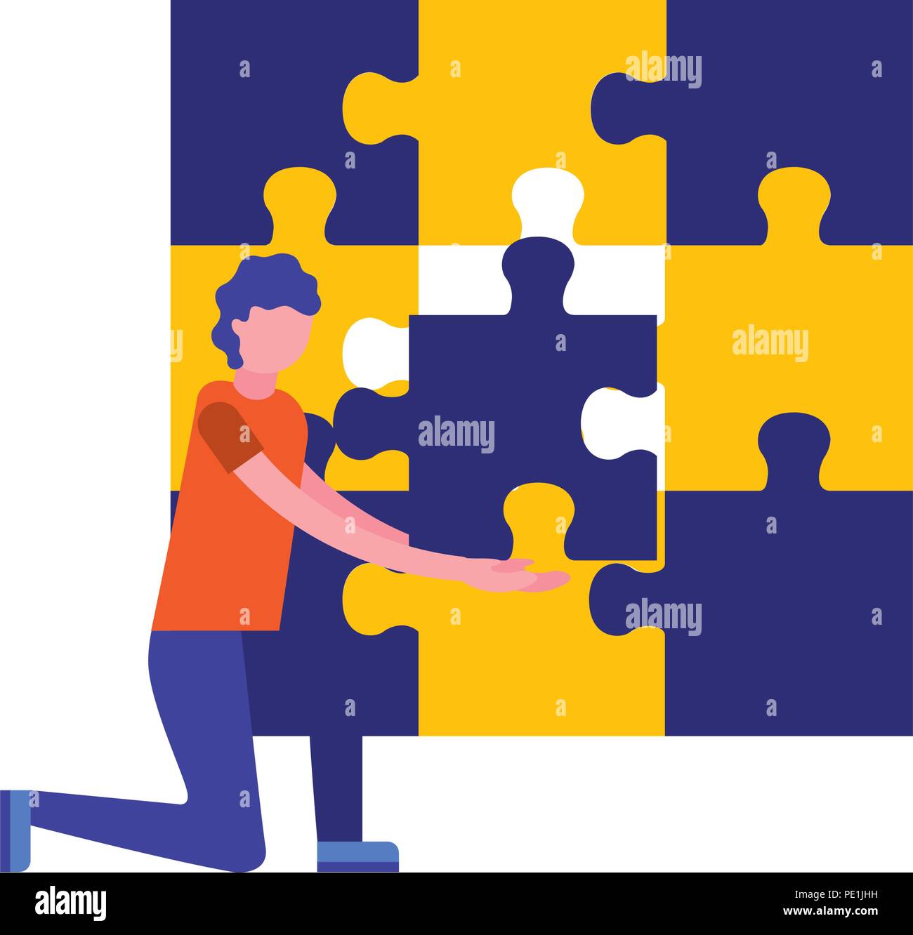 young man and team work with puzzle pieces vector illustration design ...