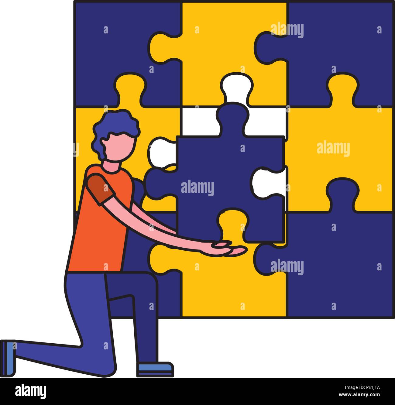 young man and team work with puzzle pieces vector illustration design ...