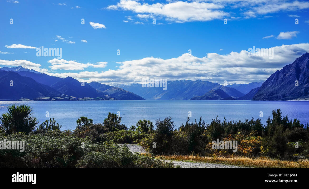 Lake scenery of Haast Junction in South Island, New Zealand Stock Photo