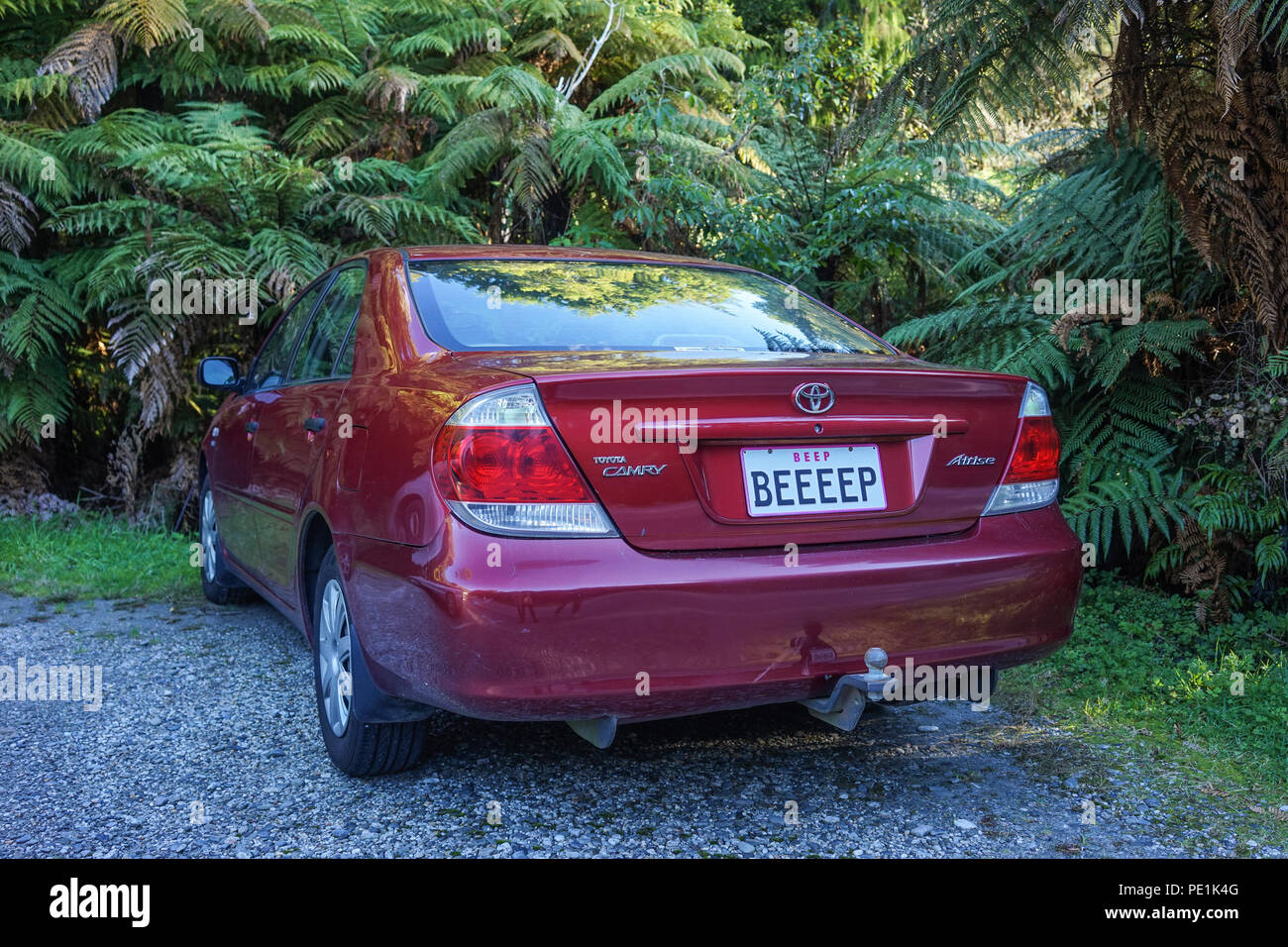 Haast, New Zealand - Apr 30, 2015. Private car Toyota Camry parking on street in Haast, New Zealand. Stock Photo