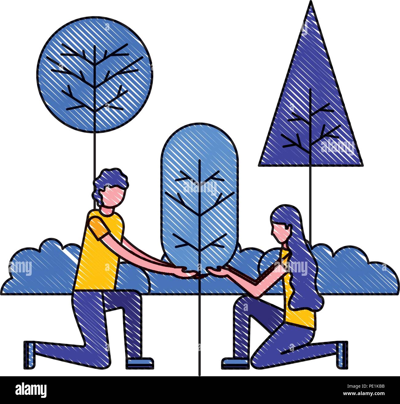 man and woman planting tree gardening vector illustration Stock Vector ...