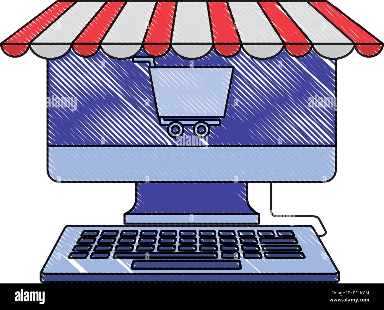 computer keyboard shopping cart business buy online vector illustration ...