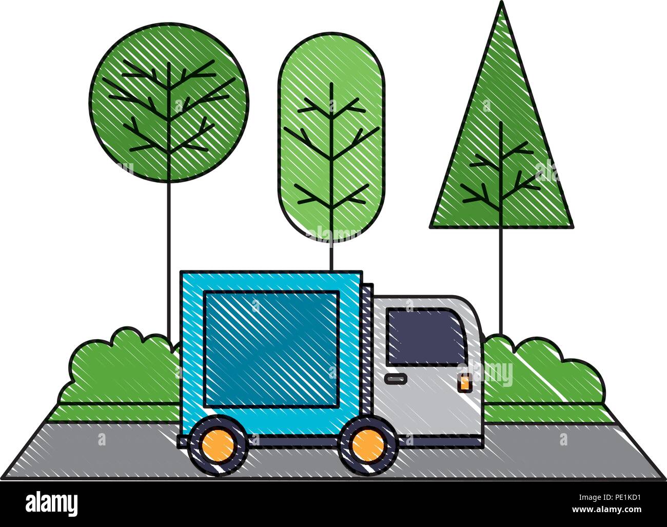 delivery truck in the road landscape vector illustration Stock Vector ...