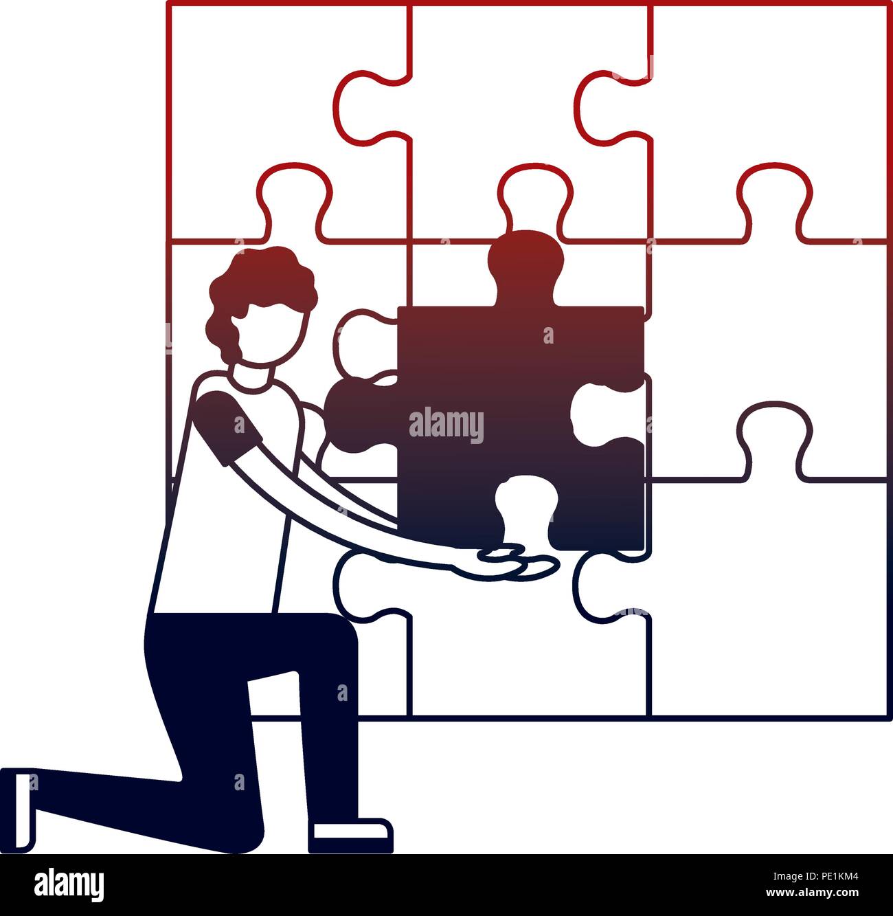 young man and team work with puzzle pieces vector illustration design ...