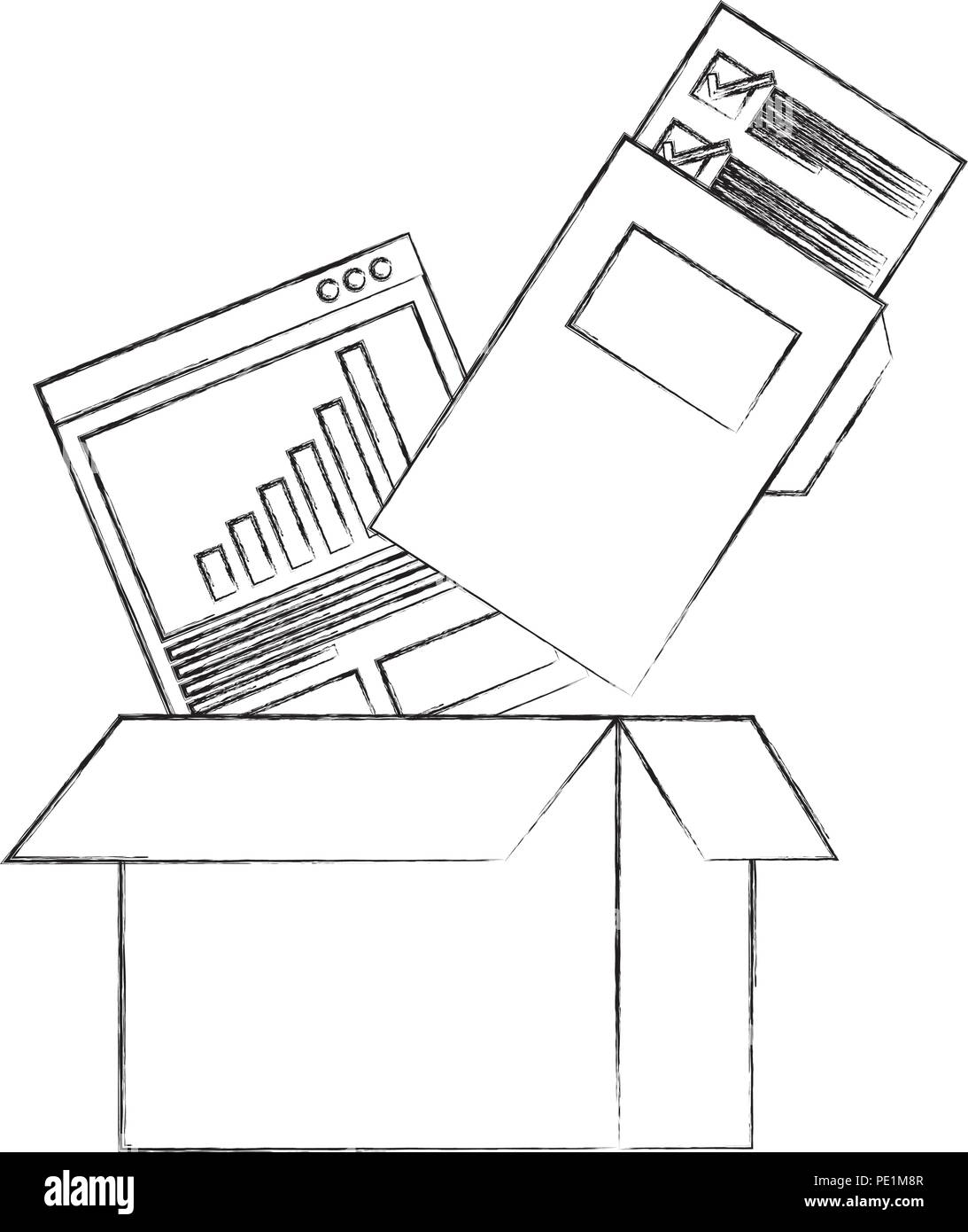 cardboard box folder file report documetns vector illustration hand