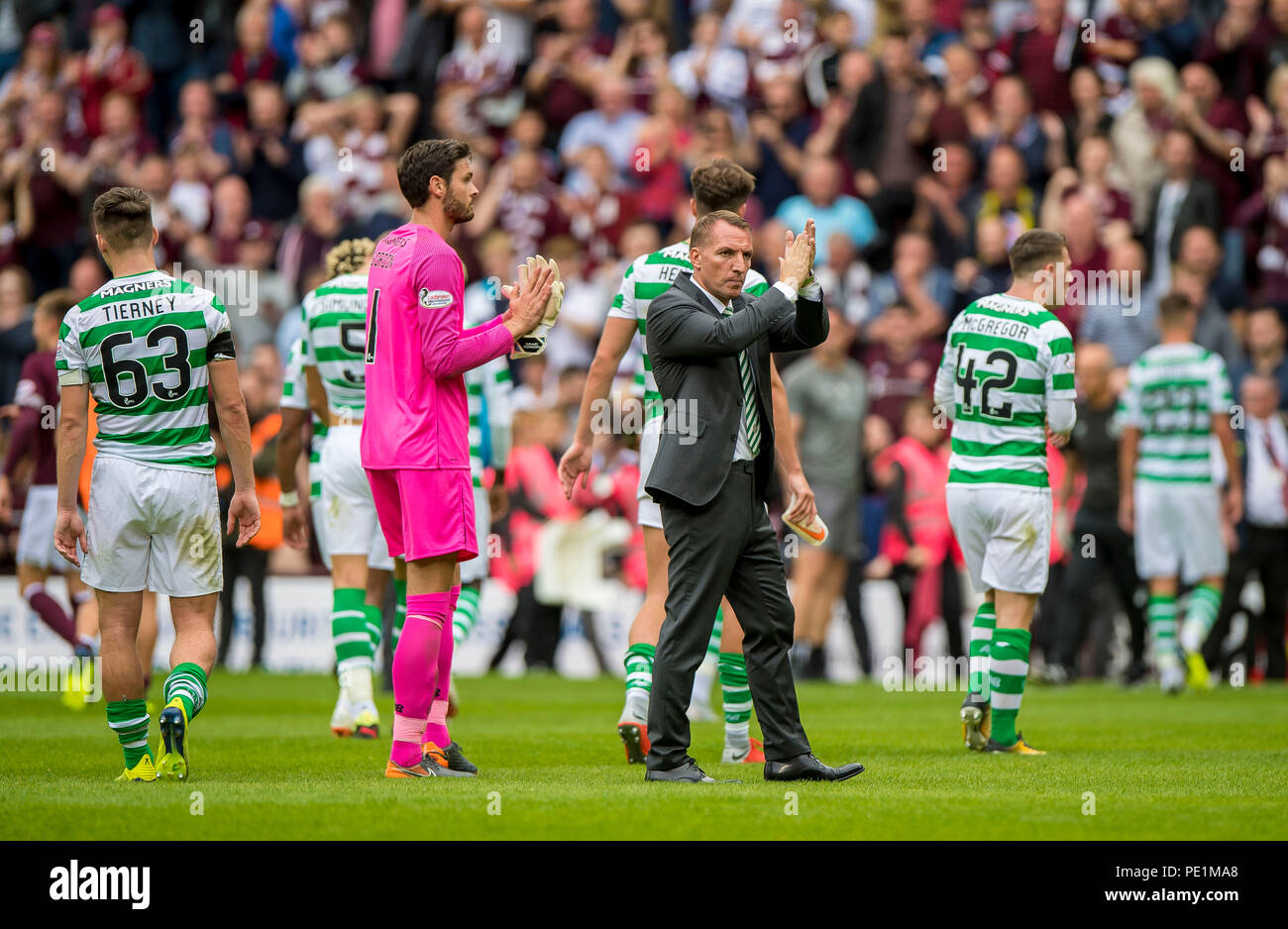 Celtic Manager Brendan Rodgers after defeat during the Ladbrokes Scottish Premiership match at Tynecastle Stadium, Edinburgh. Stock Photo