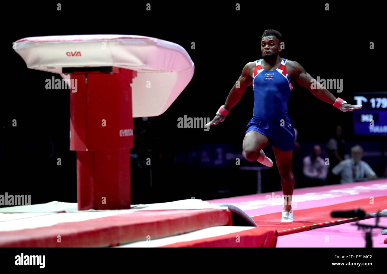 Great Britain's Courtney Tulloch takes his run up to the vault in the