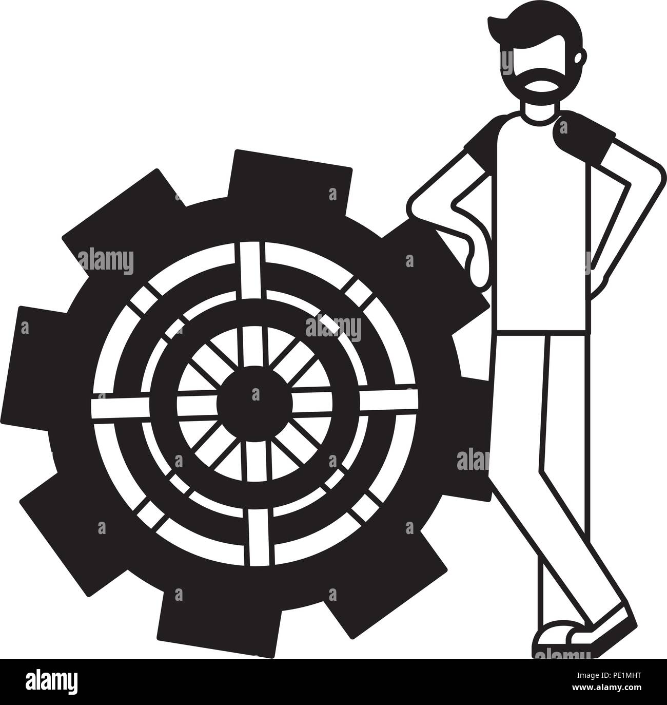 young man with gear machine isolated icon vector illustration design ...