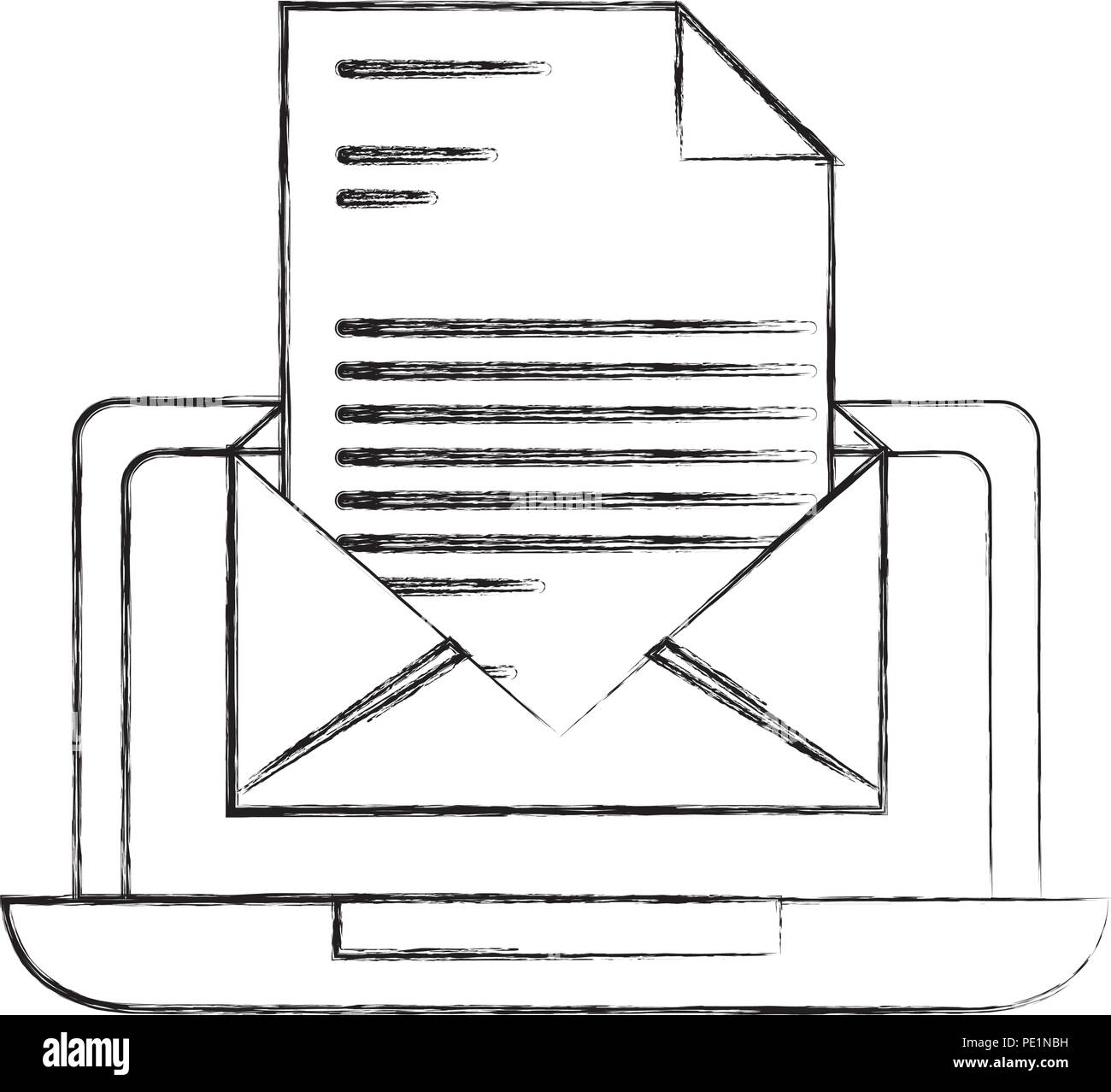 laptop computer email letter message communication hand drawing design ...