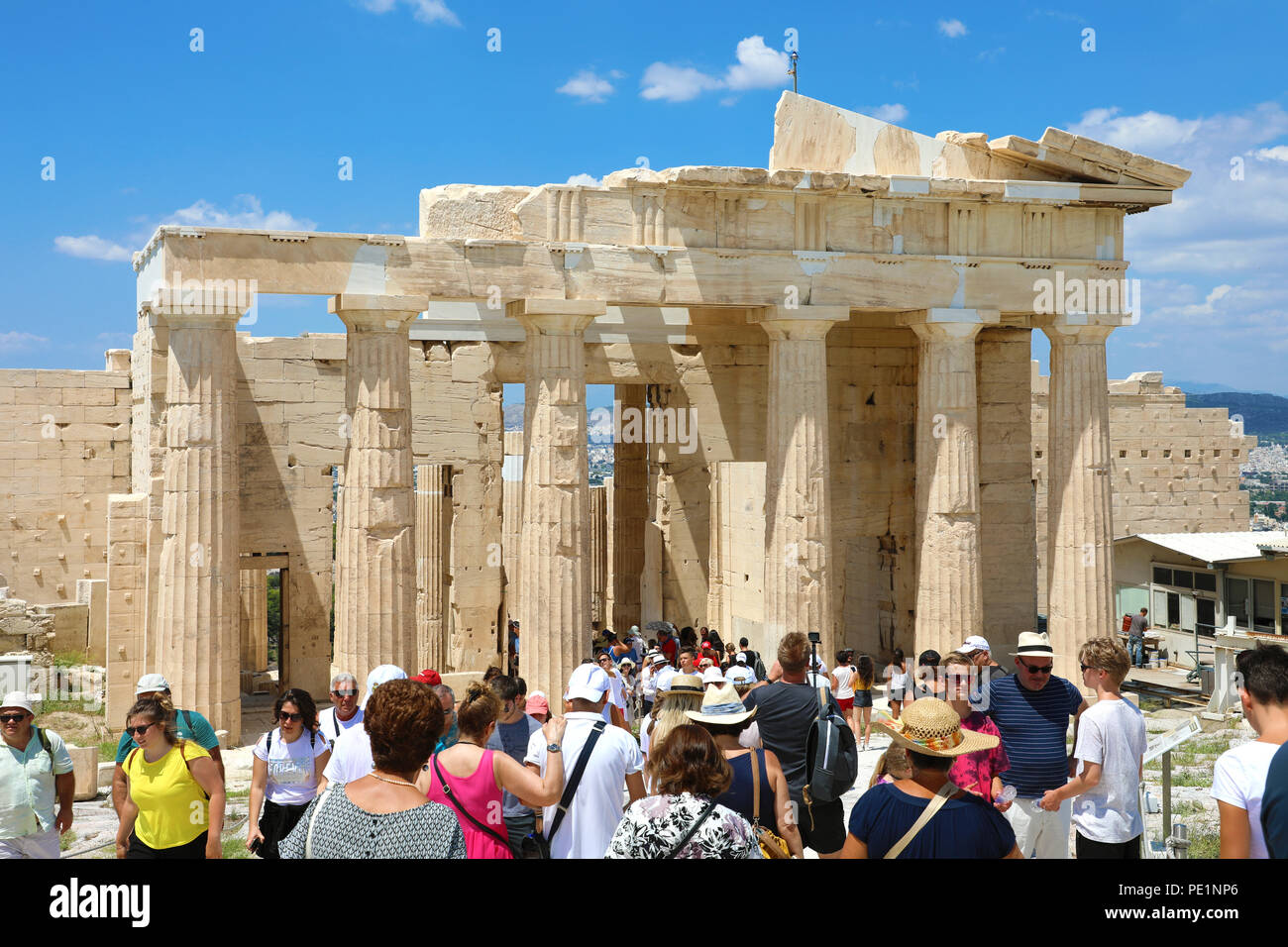 ATHENS, GREECE JULY 18, 2018 tourists at Parthenon on the Acropolis