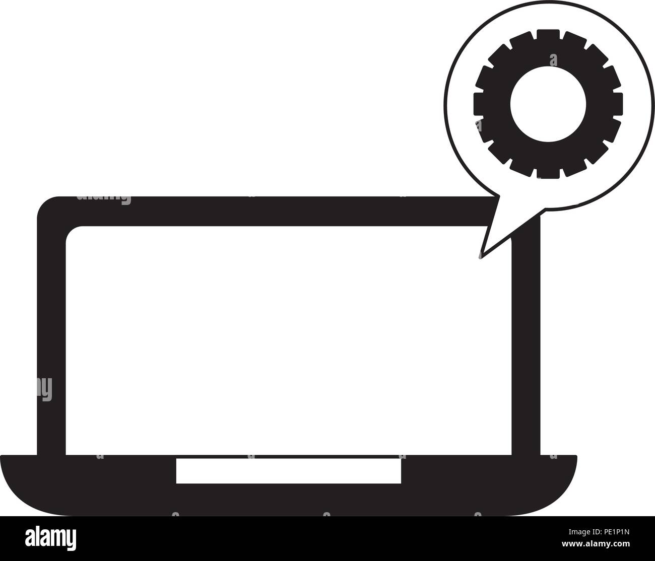 laptop computer and speech bubble with gear machine Stock Vector Image ...