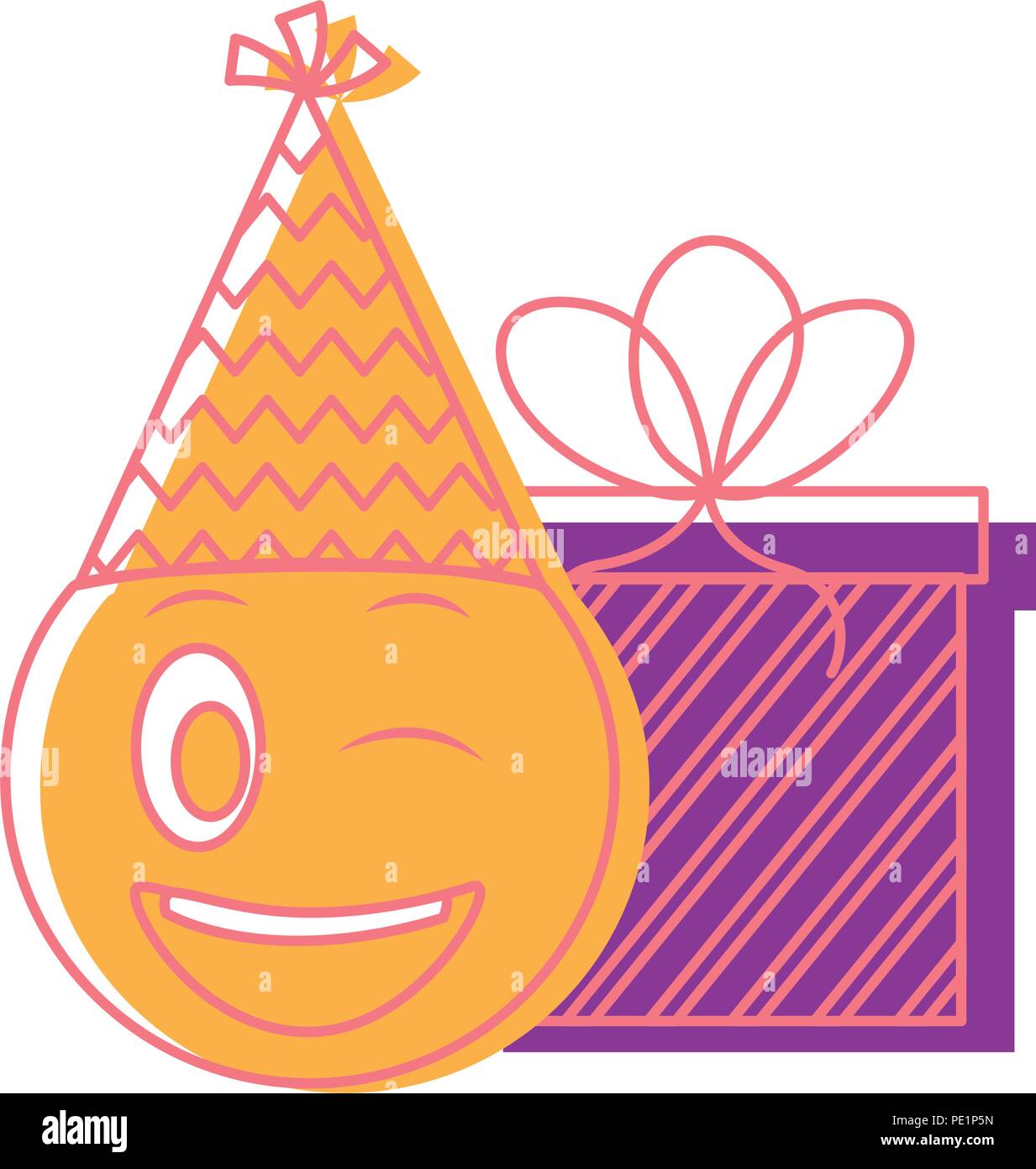 birthday wink emoji face with party hat and gift Stock Vector Image