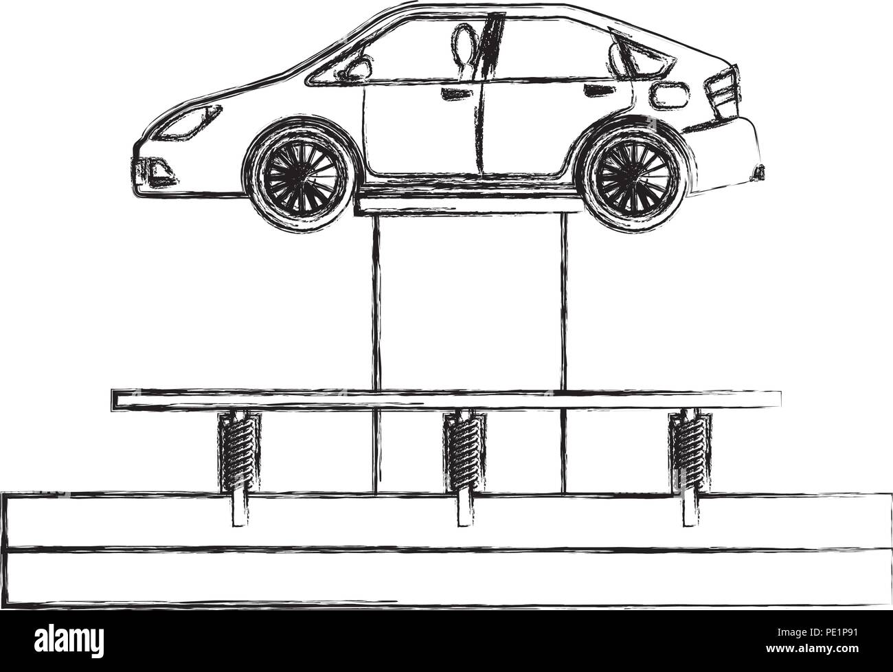 car at hydraulic lifting platform inspection and maintenance Stock
