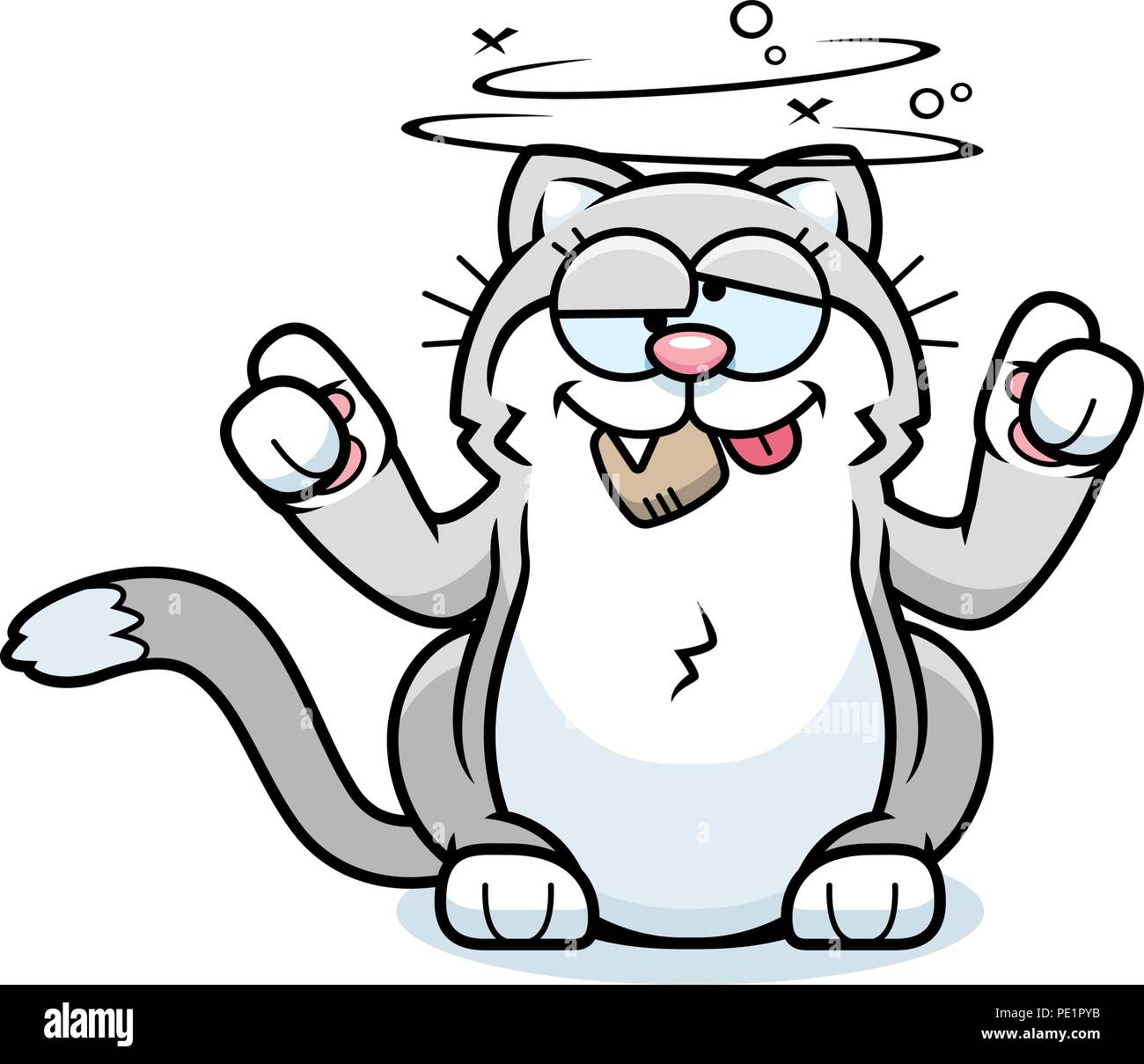 A cartoon illustration of a little cat high on catnip. Stock Vector