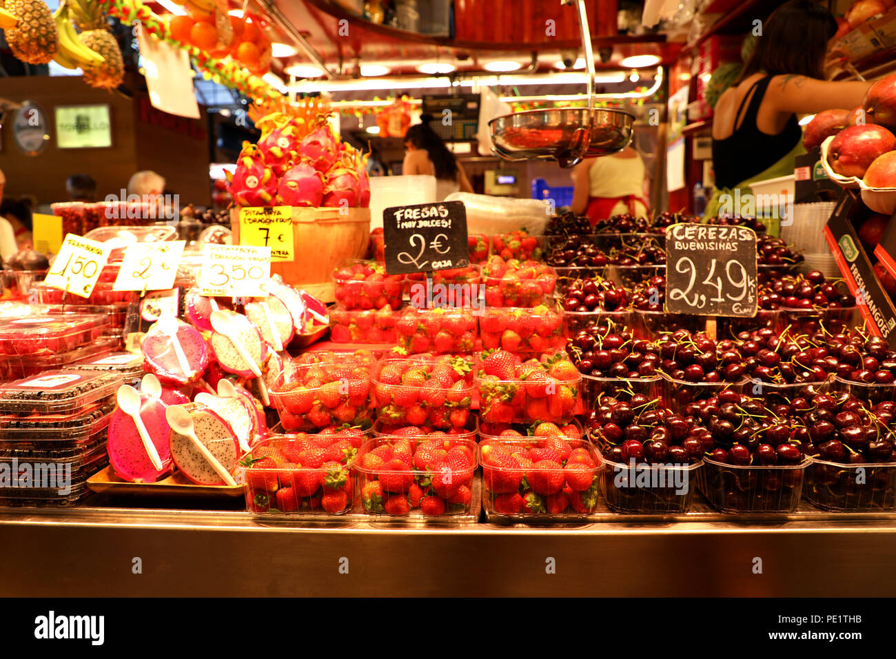 BARCELONA, SPAIN JULY 13, 2018 fruits and vegetables stall in