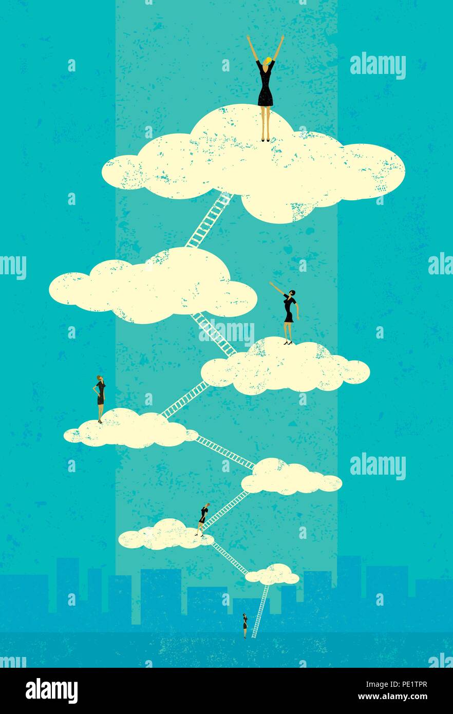 Seventh Heaven. Successful businesswomen climbing the corporate ladder