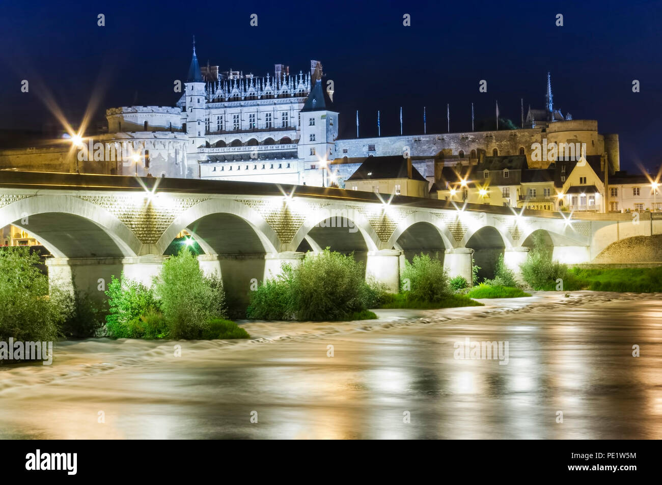 Amboise castle on Loire Valley, France. night scene Stock Photo - Alamy