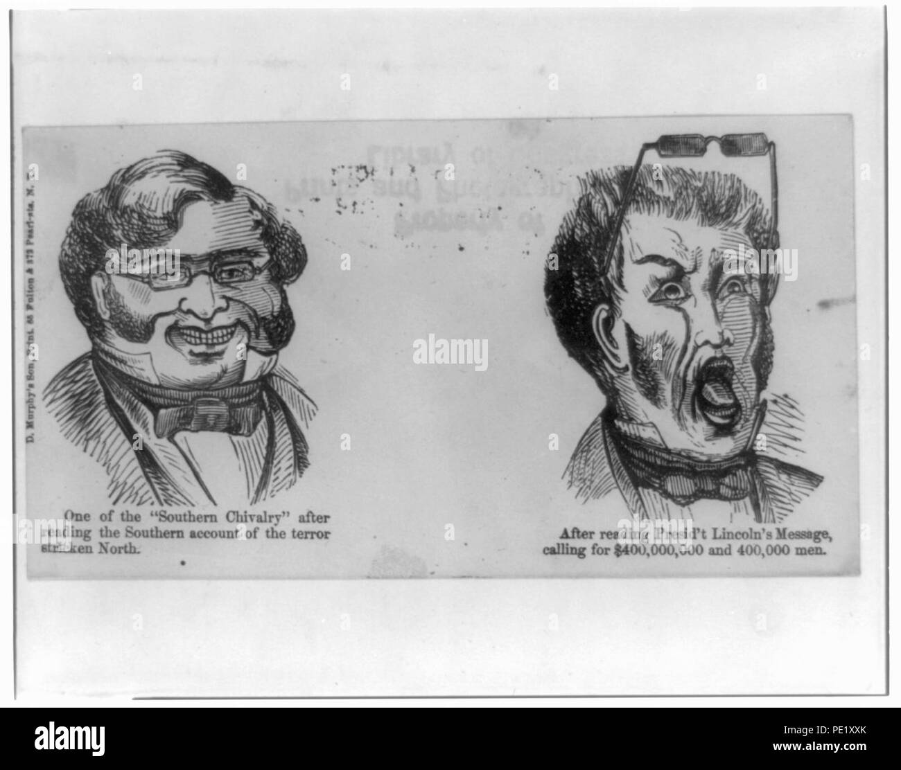 Anti-Confederacy cartoon showing Southerner's reaction to Lincoln's determination Stock Photo