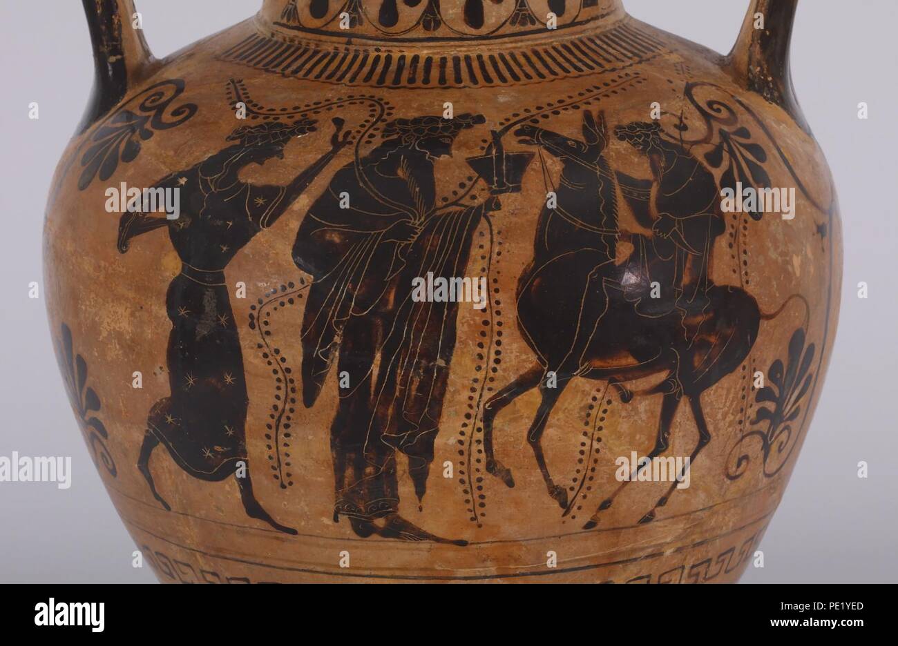 Antimenes Painter - Black-figure Amphora with Herakles and Apollo Fighting Over the Tripod Stock Photo