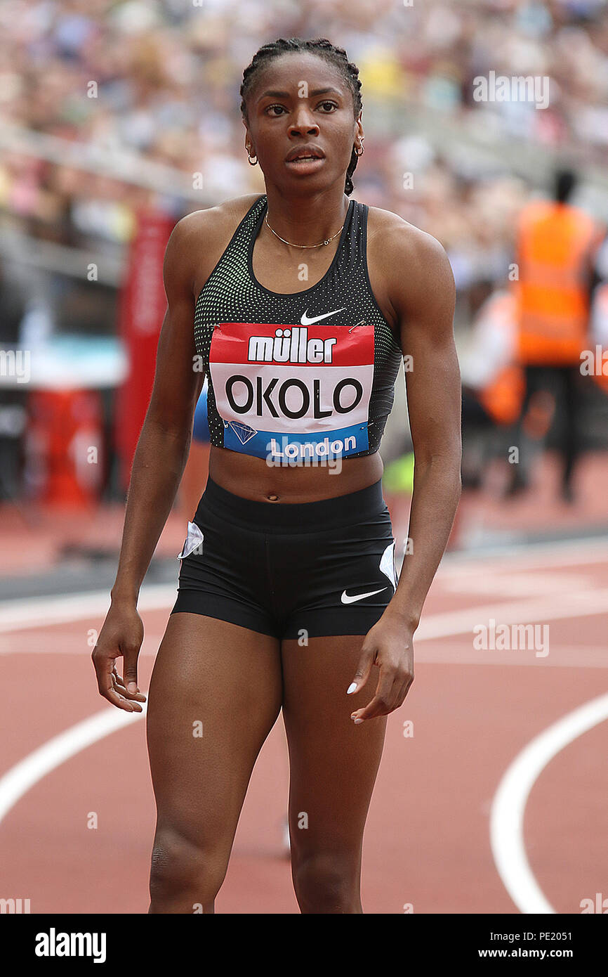 Courtney OKOLO of the USA in the womens 400 metres at the 2018 Muller