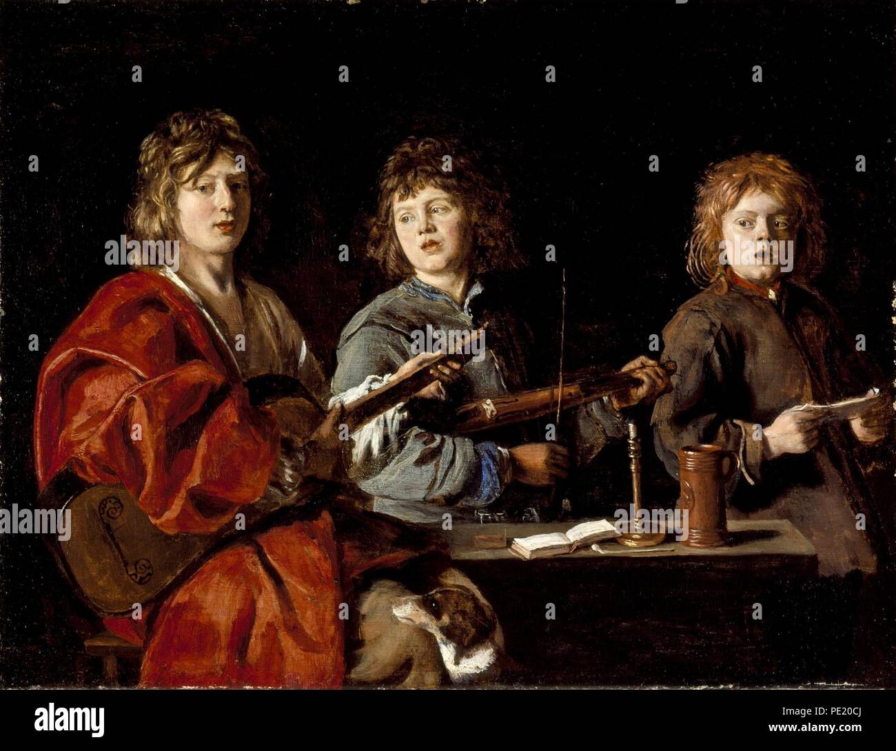 Antoine Le Nain - Trois jeunes musiciens. Stock Photo