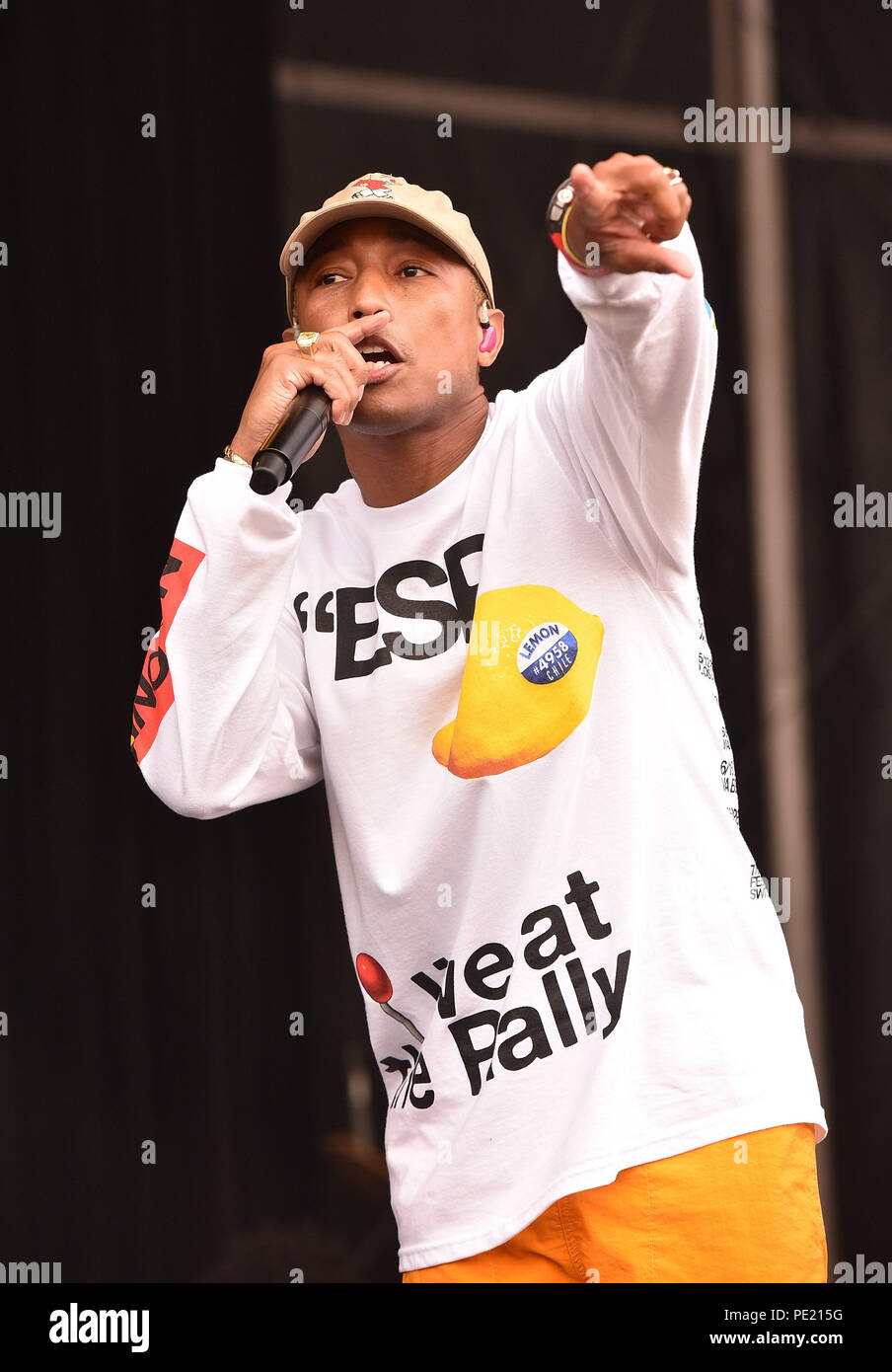 San Francisco, Ca. 10th Aug, 2018. Pharrell Williams of N.E.R.D performs during the 2018 Outside Lands Musis and Arts Festival in Golden Gate Park on August 10, 2018 in San Francisco, California. Credit: Image Space/Media Punch/Alamy Live News Stock Photo