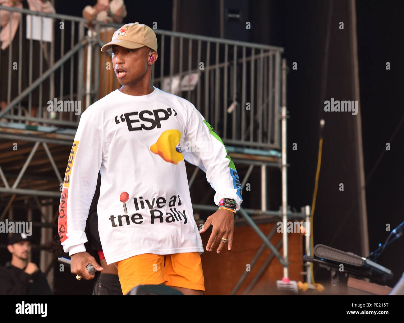 San Francisco, Ca. 10th Aug, 2018. Pharrell Williams of N.E.R.D performs during the 2018 Outside Lands Musis and Arts Festival in Golden Gate Park on August 10, 2018 in San Francisco, California. Credit: Image Space/Media Punch/Alamy Live News Stock Photo