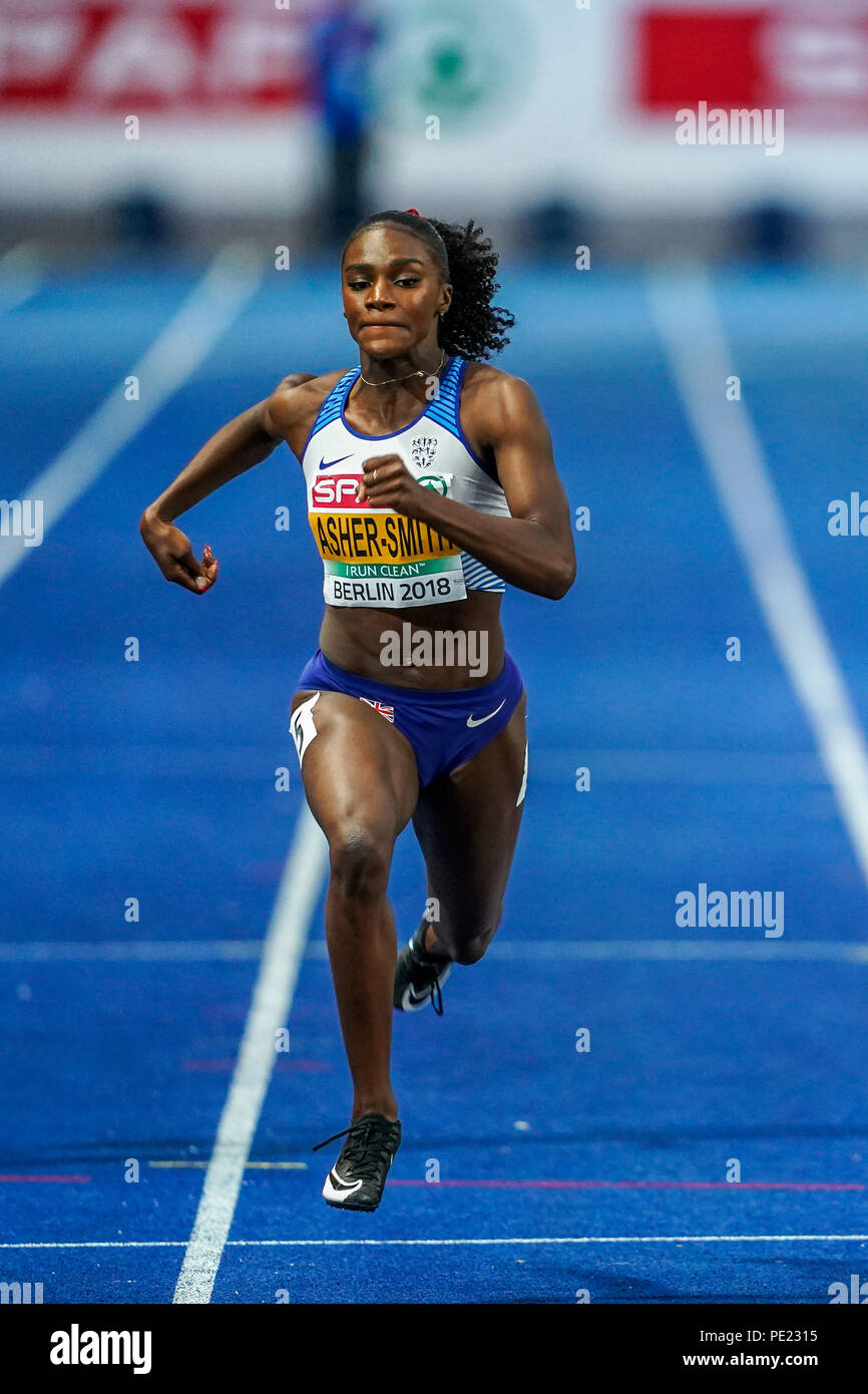 Berlin, Germany, August 11, 2018: Dina Asher-Smith of Â Great Britain winning the 200 meter final for men at the Olympic Stadium in Berlin at the European Athletics Championship. Ulrik Pedersen/CSM Credit: Cal Sport Media/Alamy Live News Stock Photo