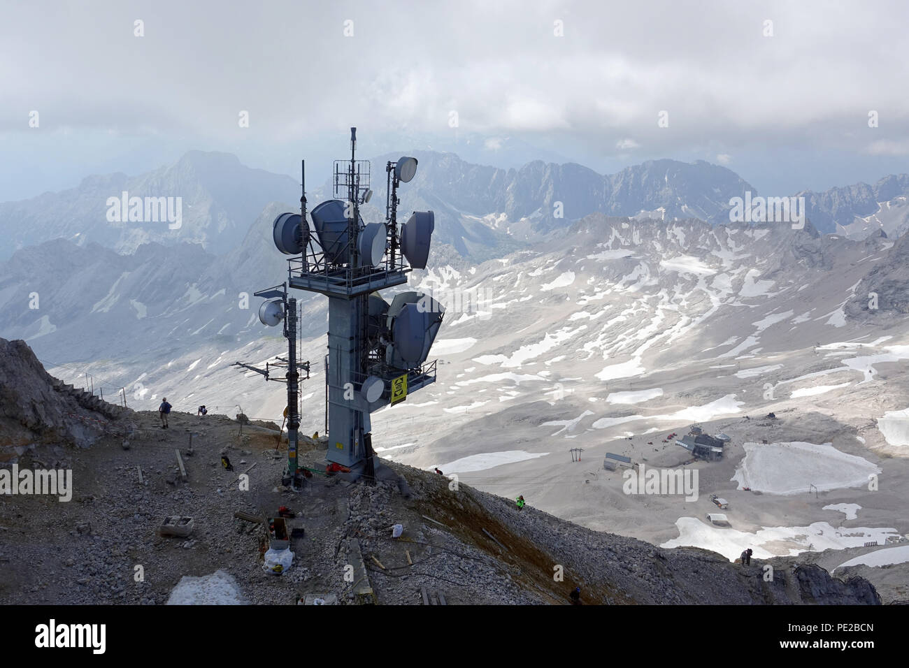Zugspitze, Germany. 19th July, 2018. A transmitter on the summit of the Zugspitze. At 2,962 metres above sea level, the Zugspitze is the highest peak of the Wettersteingebirge and at the same time Germany's highest mountain. -NO WIRE SERVICE- Credit: Alexandra Schuler/dpa/Alamy Live News Stock Photo