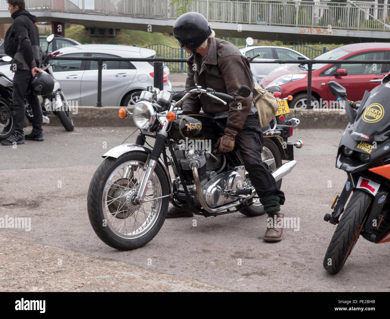 London, UK. 12th August 2018. Classic Motorcycles at the Vintage