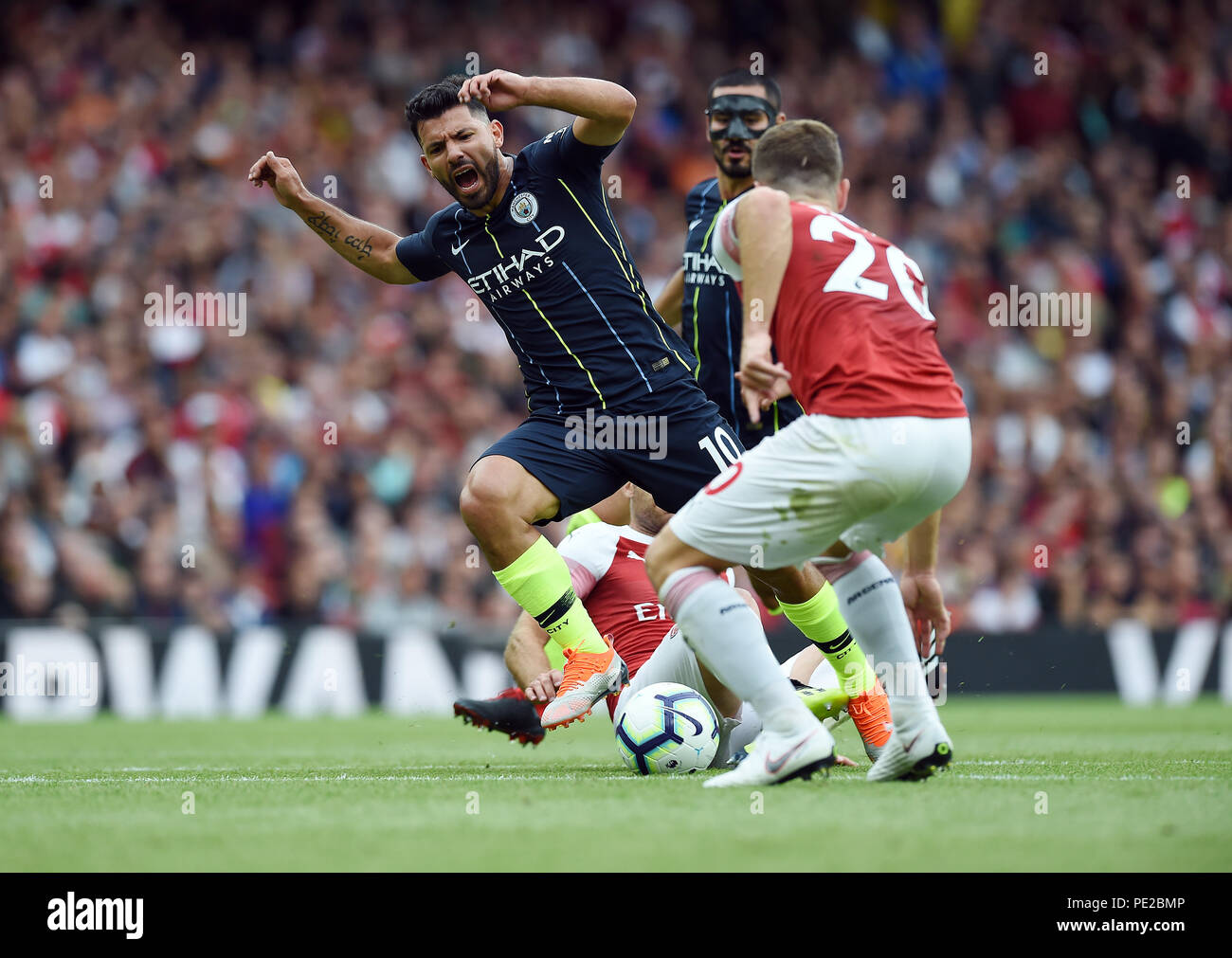 Sergio Aguero of Manchester City IS fouled BY Sokratis Papastathopoulos of  Arsenal ARSENAL V MANCHESTER CITY STRICTLY EDITORIAL USE ONLY. If The  Player/Players Depicted In This Image Is/Are Playing For An English
