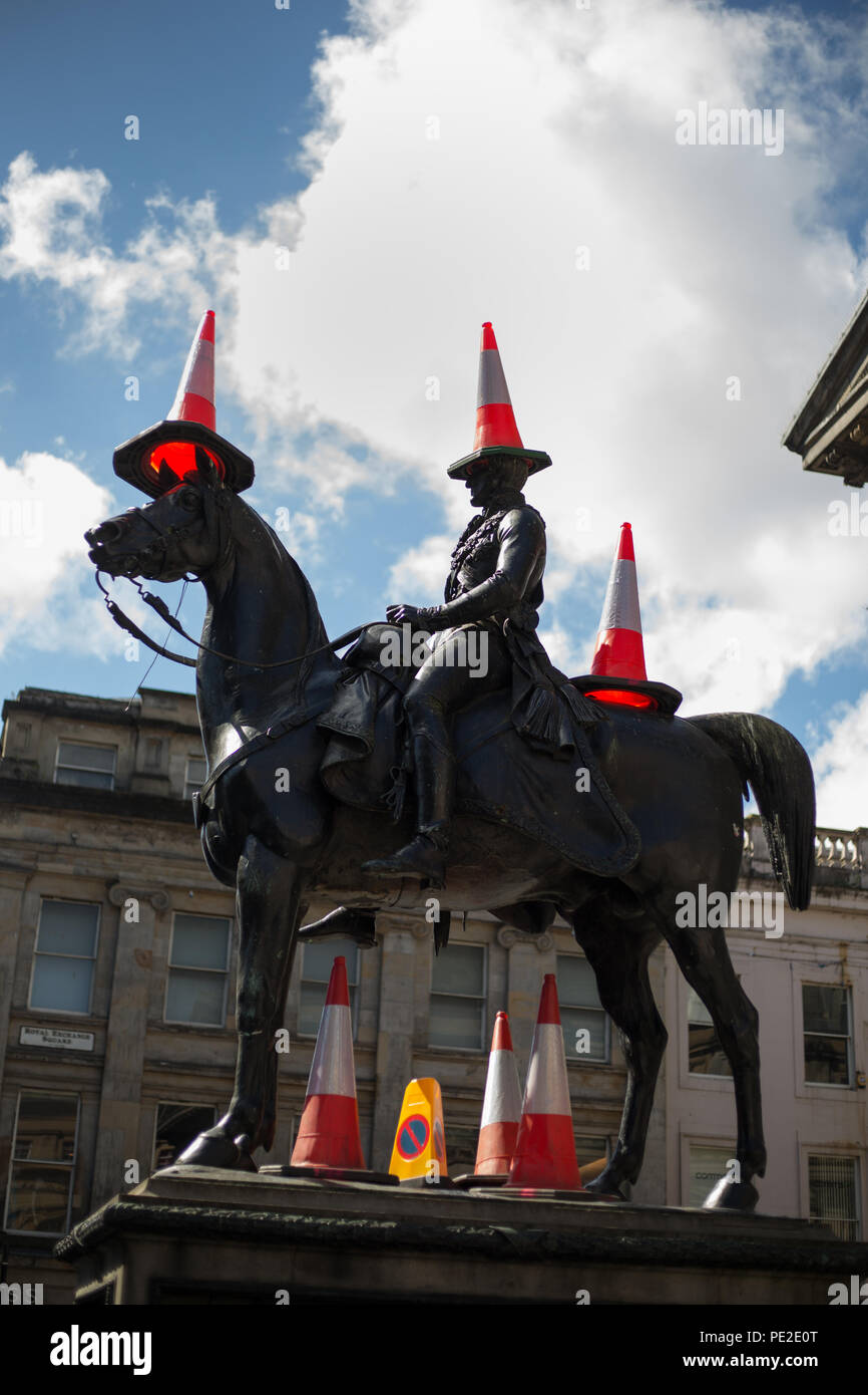 Wellington statue traffic cone on head hires stock photography and