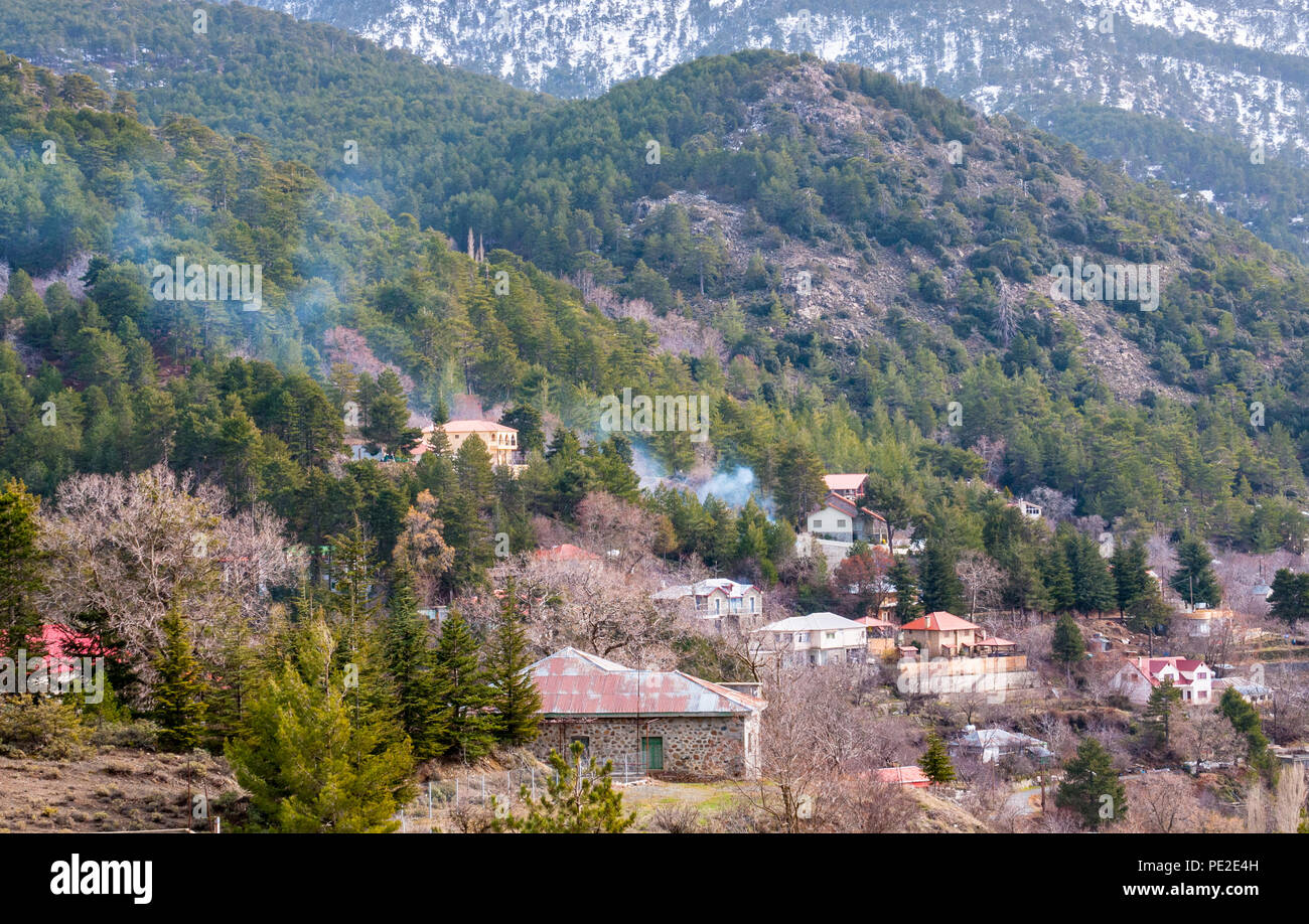 Mountain Village of Prodromos at Troodos mountain range in Cyprus Stock Photo