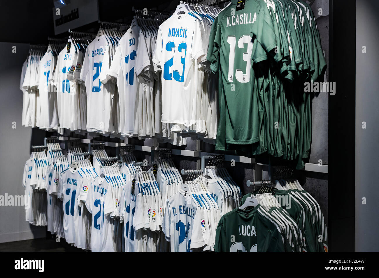 MADRID, SPAIN - 25 MARCH, 2018: Official clothing store and sports  attributes for fans Real Madrid Football Club Stock Photo - Alamy