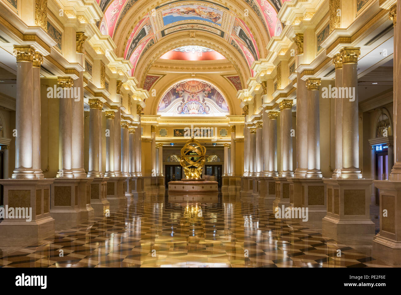 The intricate patterns on the ceiling of the Venetian Casino and Resort Hotel Macau, China. Stock Photo