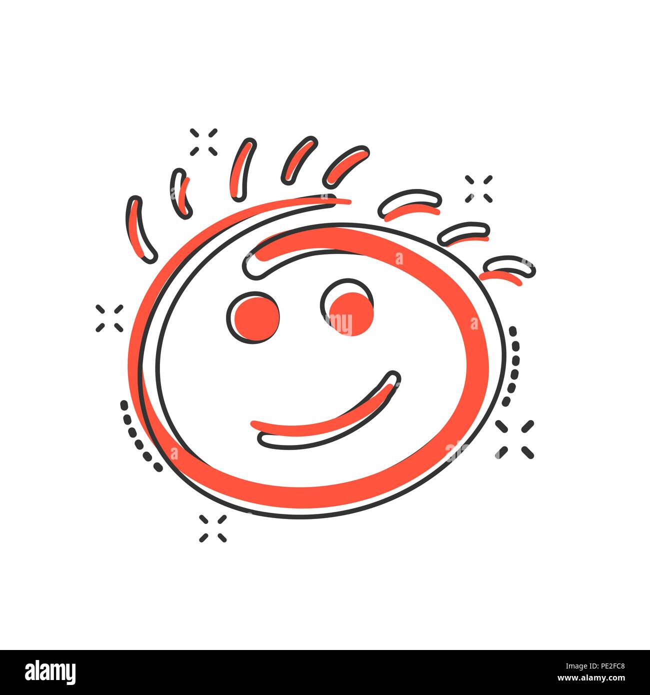 Vector cartoon simple smile icon in comic style. Hand drawn face doodle sign illustration pictogram. Smile business splash effect concept. Stock Vector