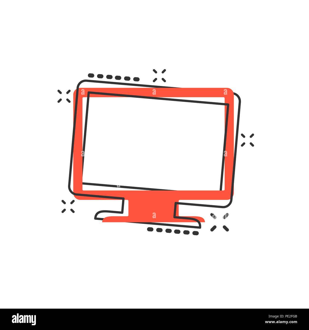 Vector cartoon computer icon in comic style. Monitor sign illustration pictogram. Tv business splash effect concept. Stock Vector