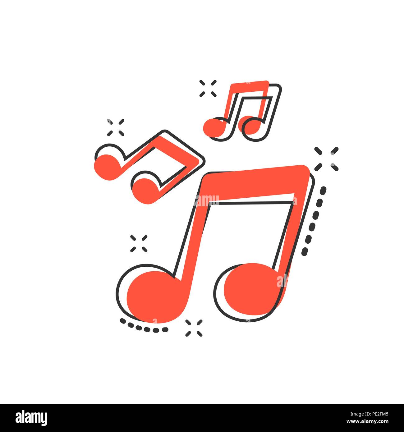 Vector cartoon music icon in comic style. Sound note sign illustration pictogram. Melody music business splash effect concept. Stock Vector
