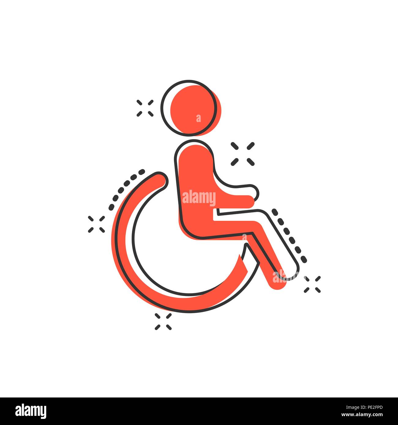 Vector cartoon man in wheelchair icon in comic style. Handicapped invalid sign illustration pictogram. People business splash effect concept. Stock Vector