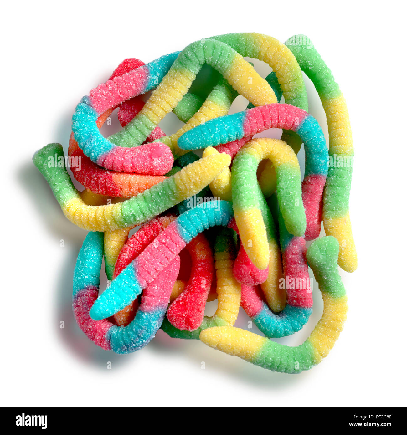 sour neon gummy worms Stock Photo