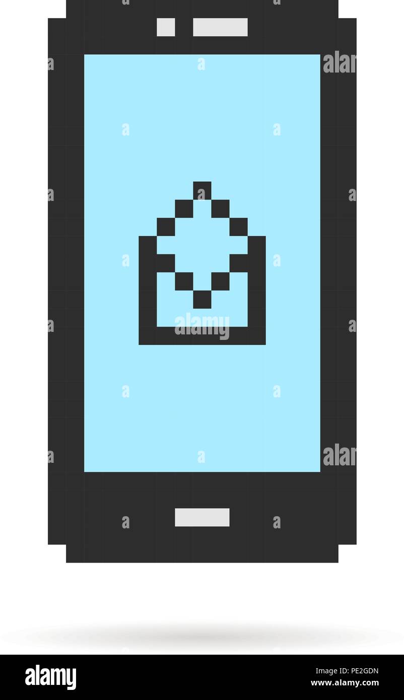 pixel art phone with open letter Stock Vector